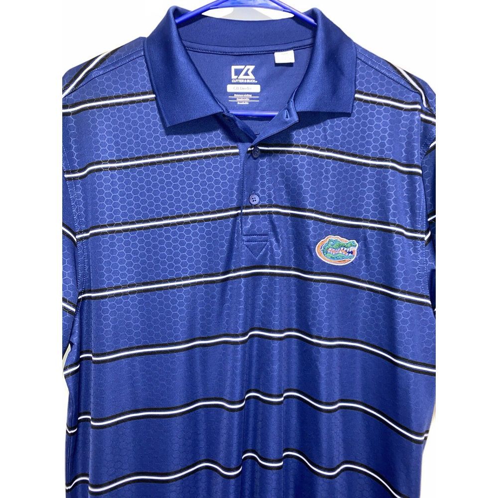Florida Gators Cutter & Buck Blue Striped DryTec Polo‎ Shirt M
